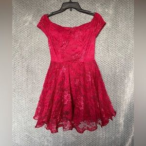 Red-Burgundy Off the Shoulder Dress